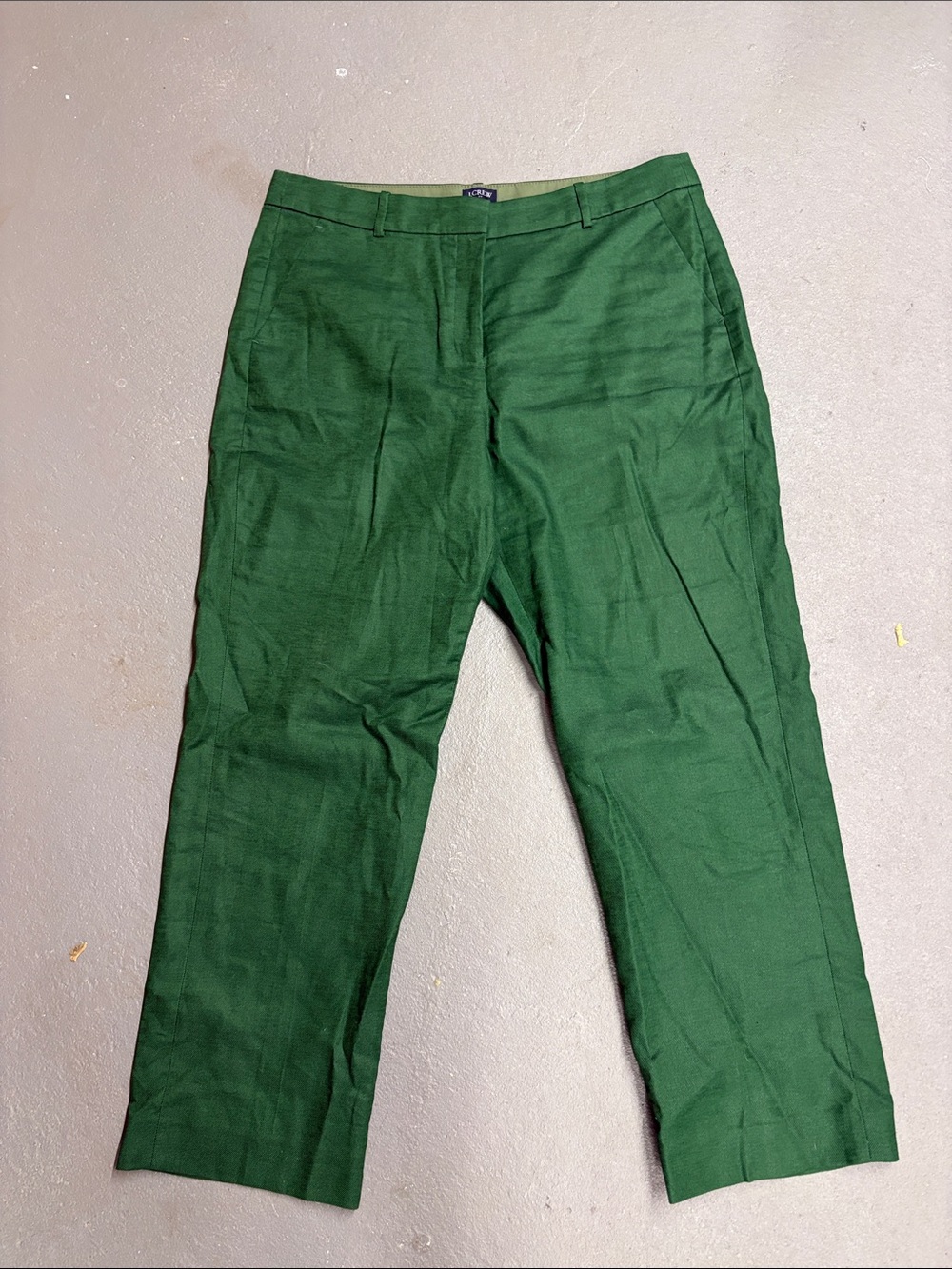 J. Crew Kallie Cropped Linen Blend Pant- Deep Green
